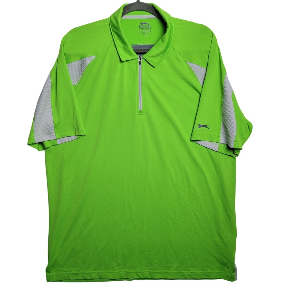 Mens Slazenger Golf Polo Shirt XL Lime Green 1/4 Zip‎ Moisture Wicking